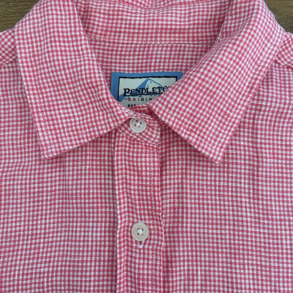 Pendleton Red Plaid Button Down Shirt 100% Linen - image 5